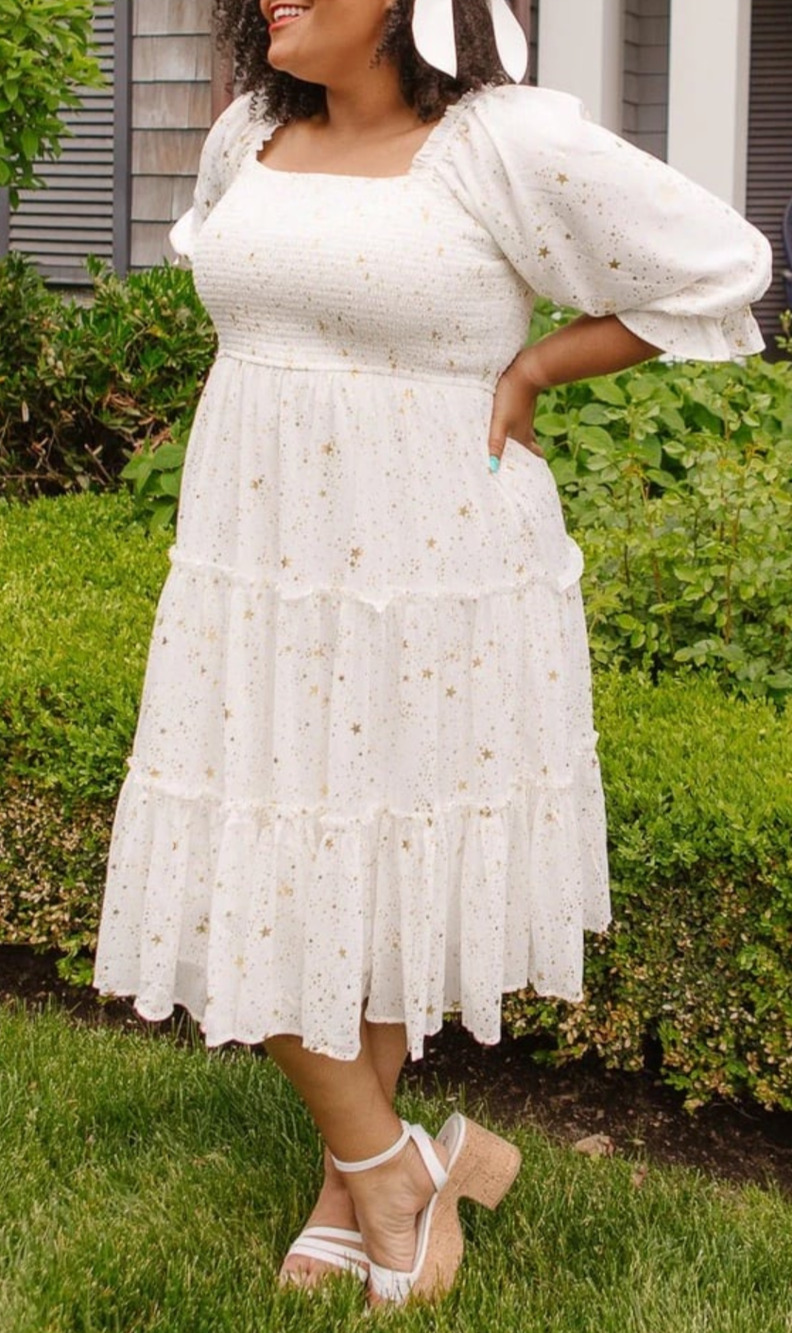 Ivy City Co Midsummer Nights gold star smocked ruffled dress Size 4X Celestial